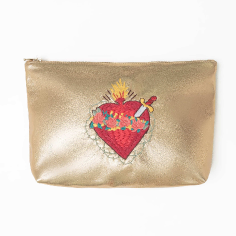 Embroidered Leather Clutch