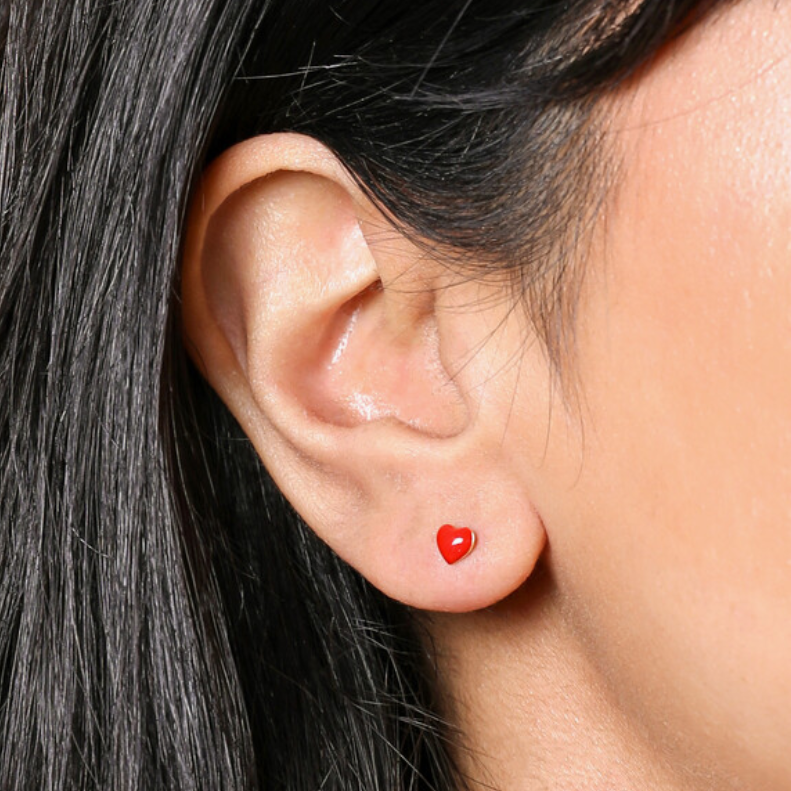 Red Enamel Heart Stud Earrings