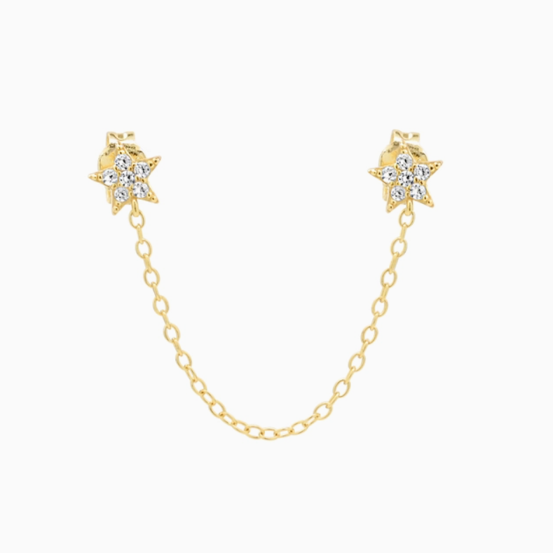 Double CZ Star Chain Stud