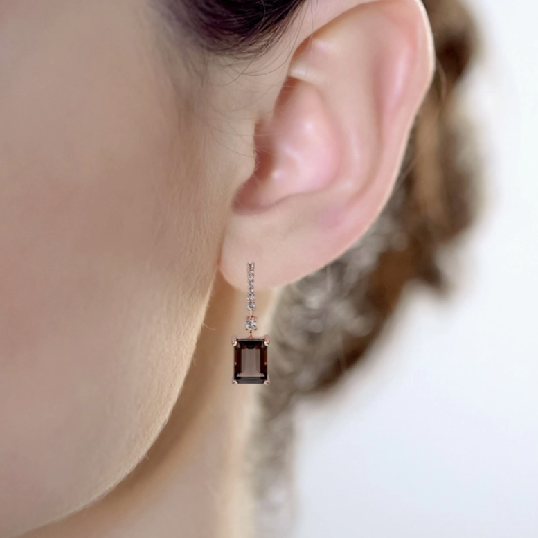 Rose Gold and Smokey Quartz Earrings