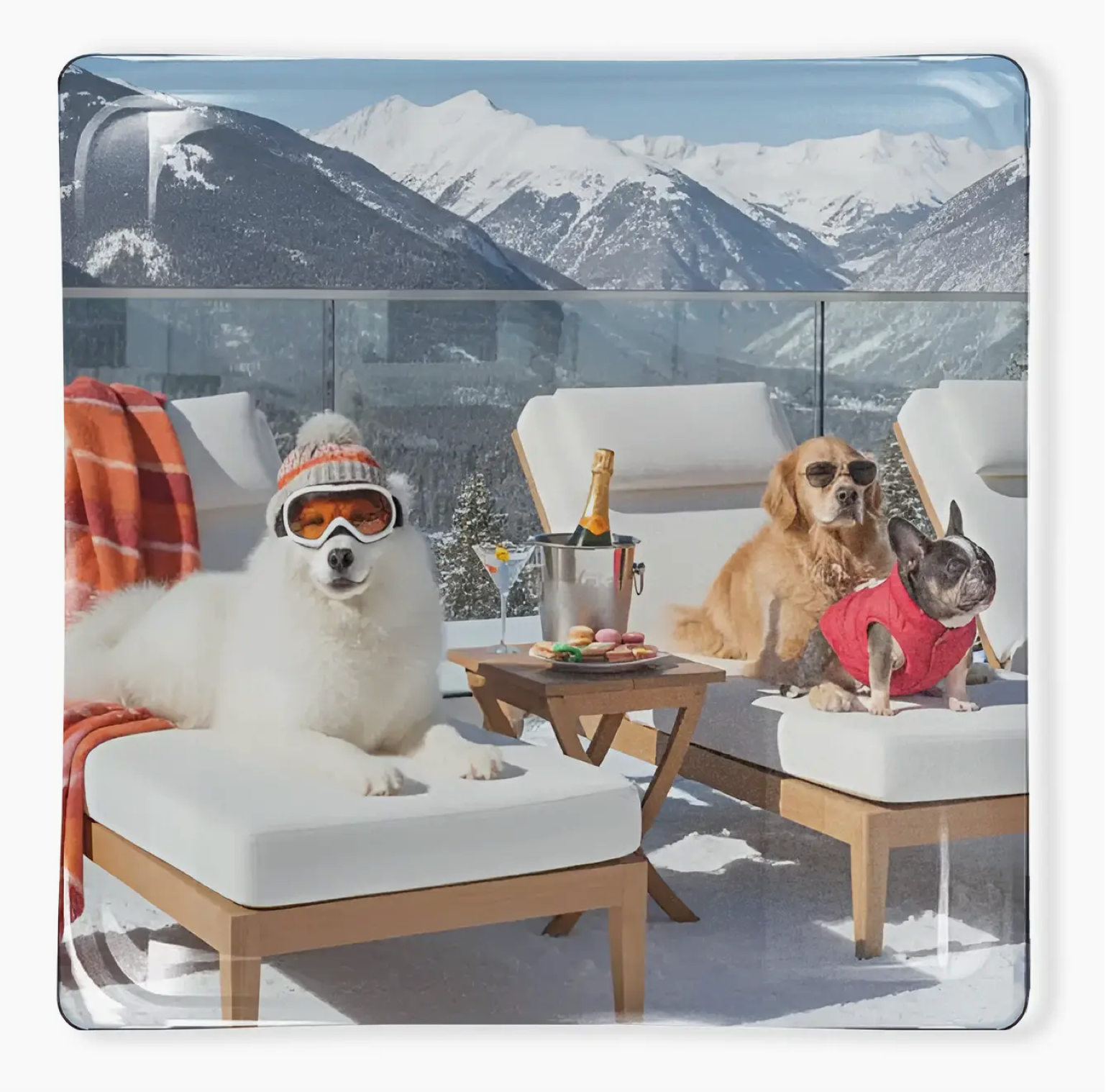 Apres Ski Dogs Glass Tray