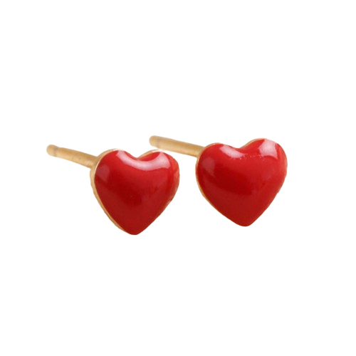 Red Enamel Heart Stud Earrings