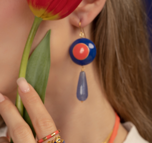 Enamel and Drop Earrings