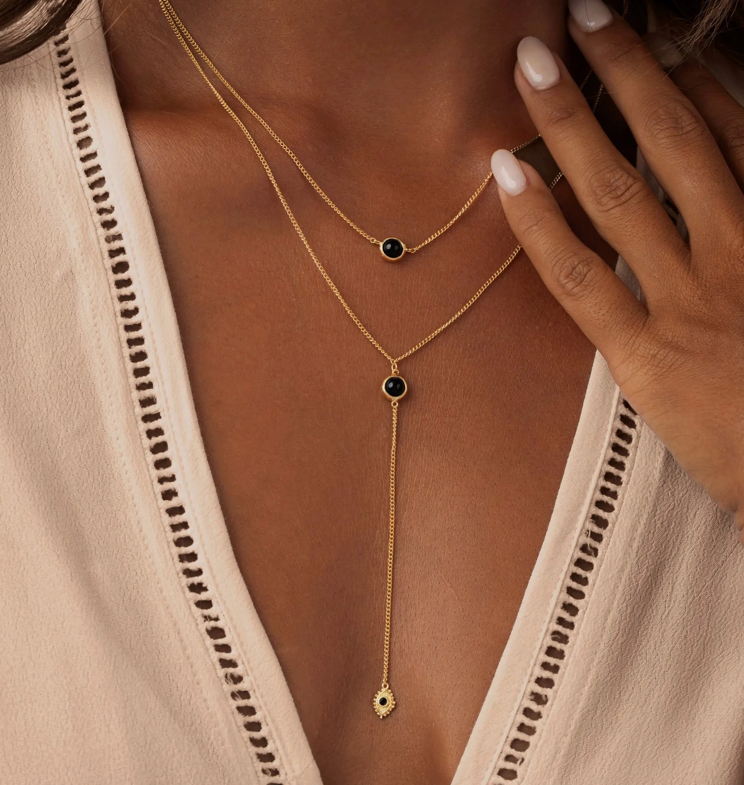 Mystic Onyx Lariat Necklace