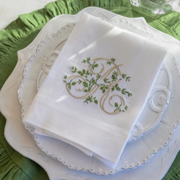 Floral Monogram Linen Towel