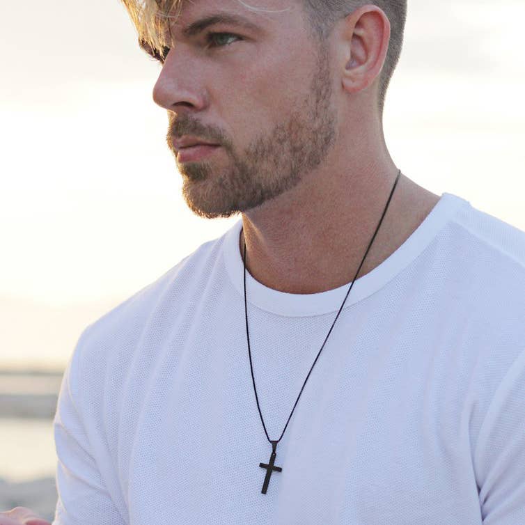 Mens Black Cross Necklace