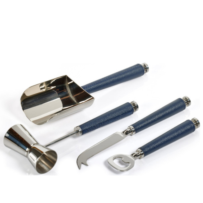 Navy Leather Bar Tool Set