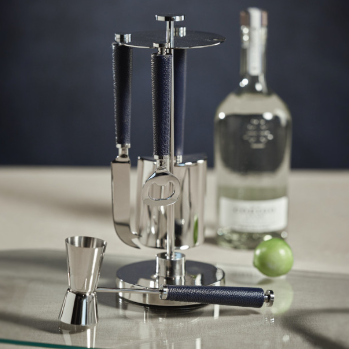 Navy Leather Bar Tool Set