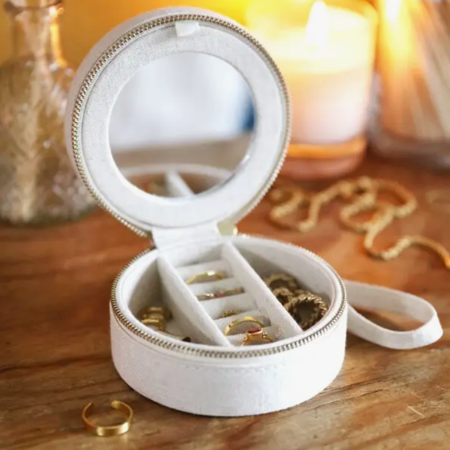 Round Natural Linen Jewelry Case