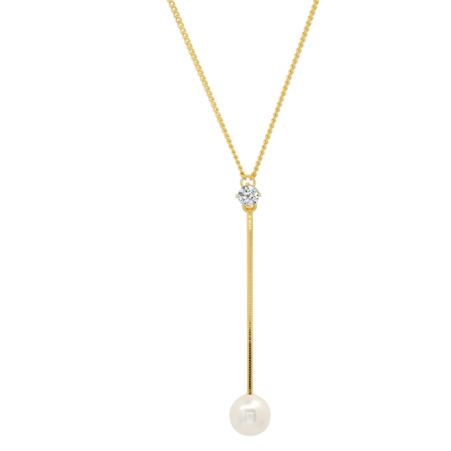 Pearl And CZ Chain Y Necklace