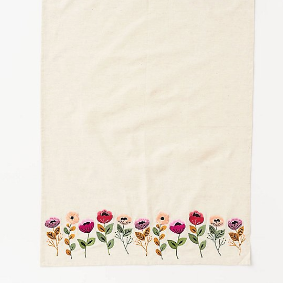 Floral Embroidered Tea Towel