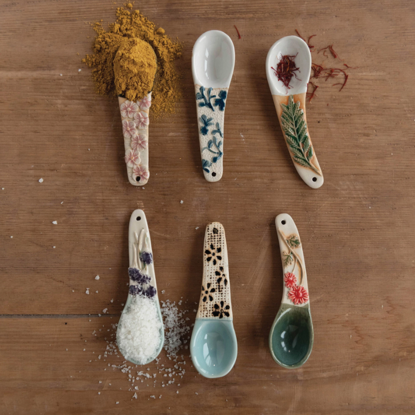 Floral Stoneware Spoons - Set of 6