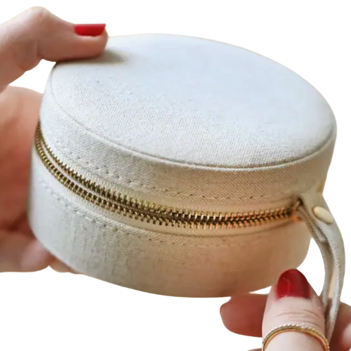 Round Natural Linen Jewelry Case